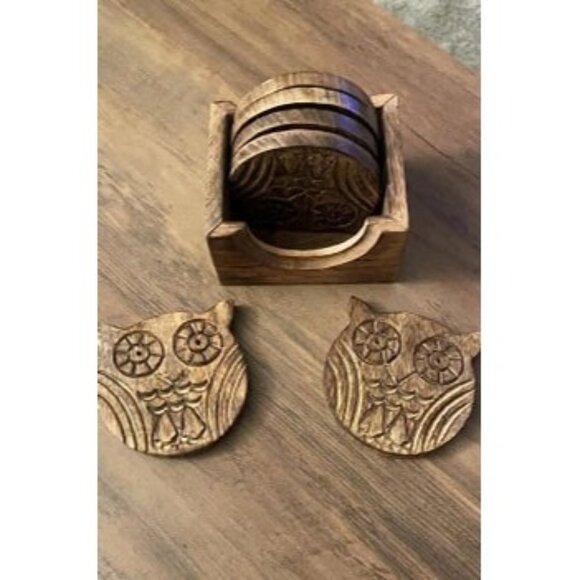 New Wooden Crafted Coaster Set of 6 with Coasters Holder for Drink Bar Coaster - Picture 1 of 1